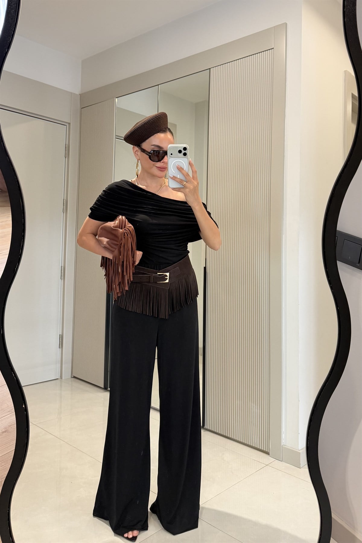Oriana Siyah Kayık Yaka Sandy Takım