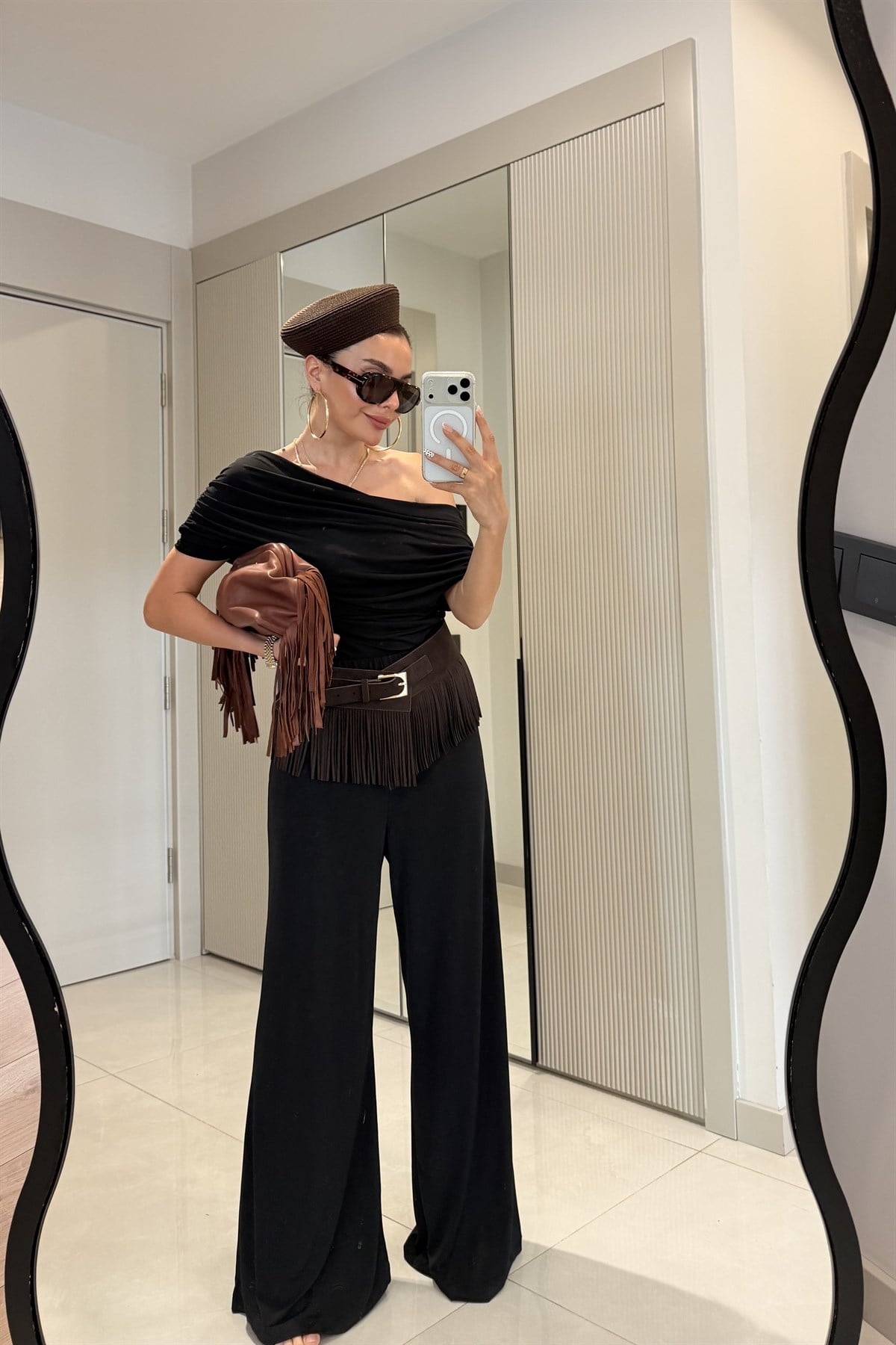 Oriana Siyah Kayık Yaka Sandy Takım
