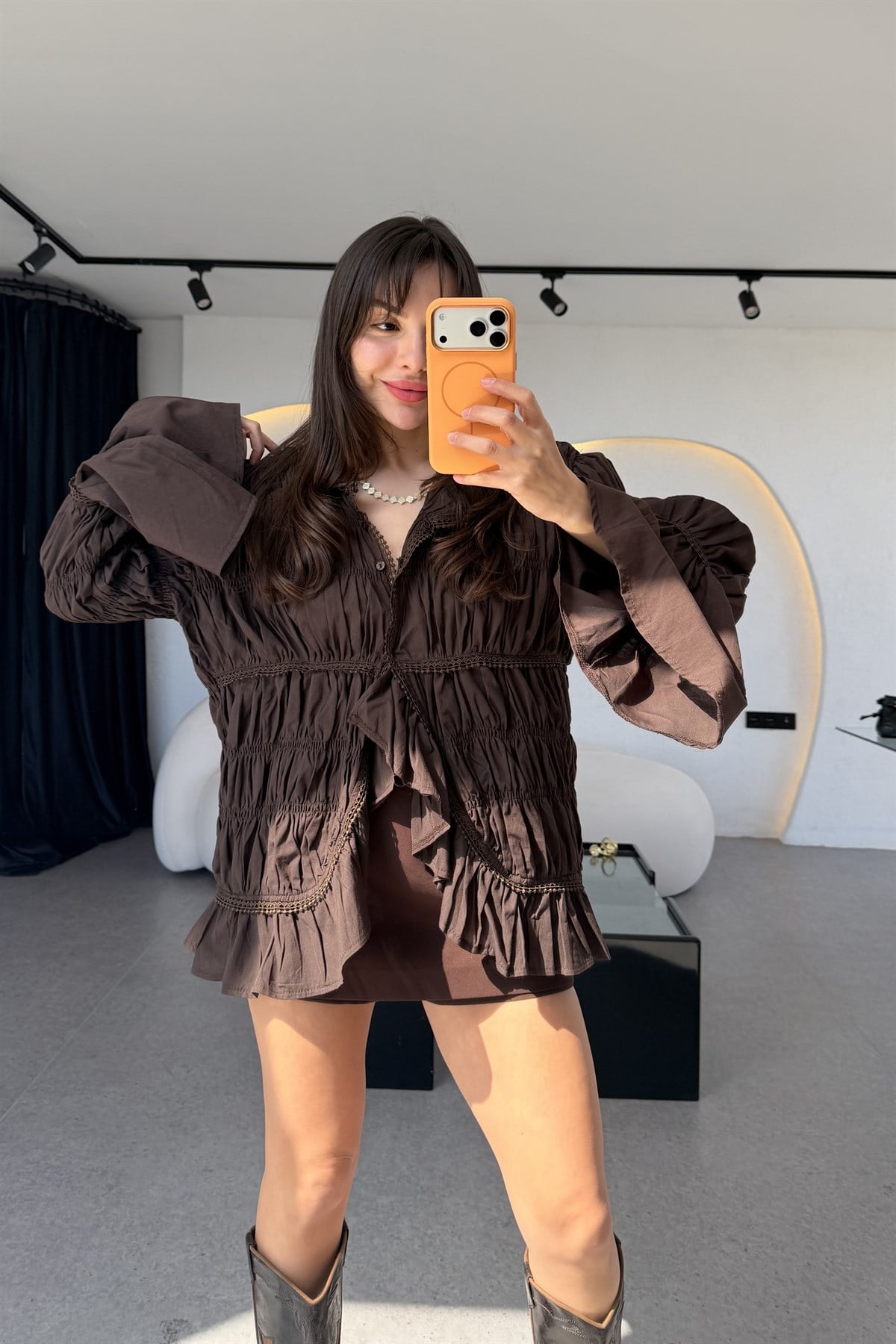 Oriel Kahve Basic Mini Şort Etek