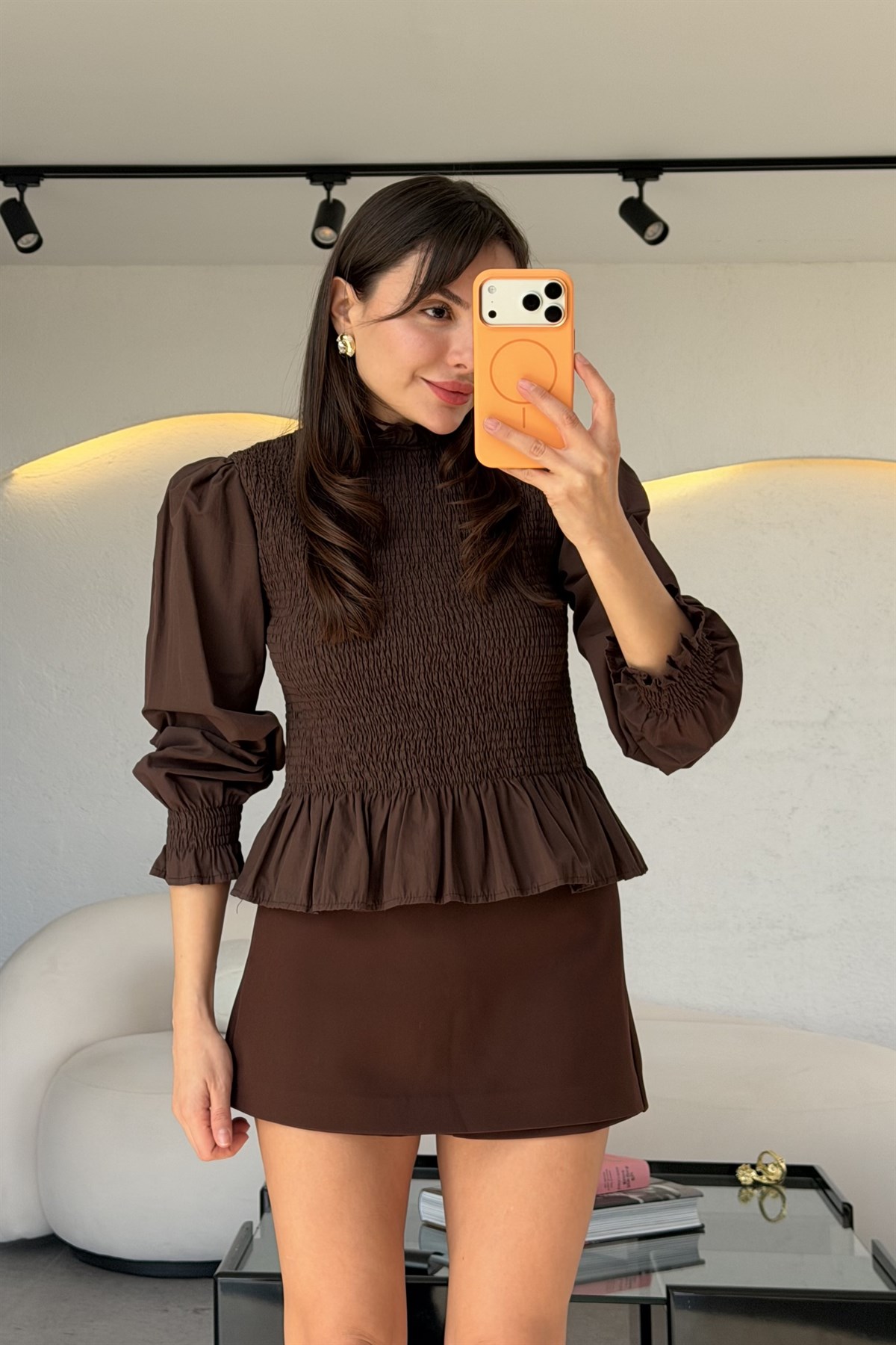 Oriel Kahve Basic Mini Şort Etek