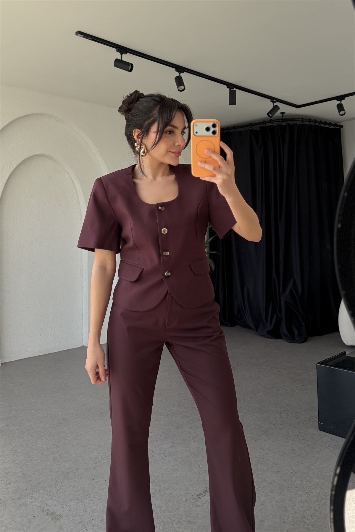 Orion Bordo Kısa Kollu Ceket Pantolon Takım