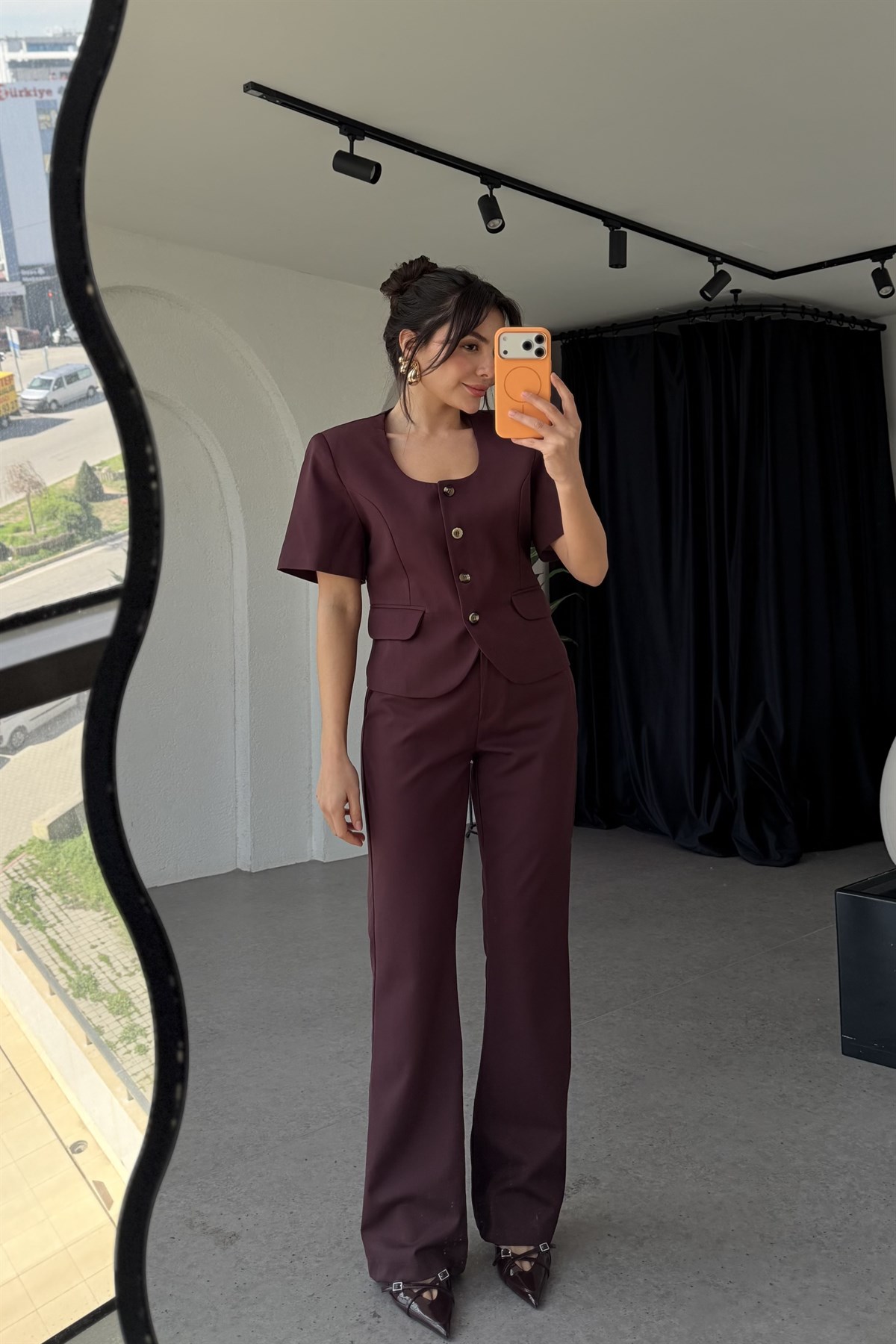 Orion Bordo Kısa Kollu Ceket Pantolon Takım