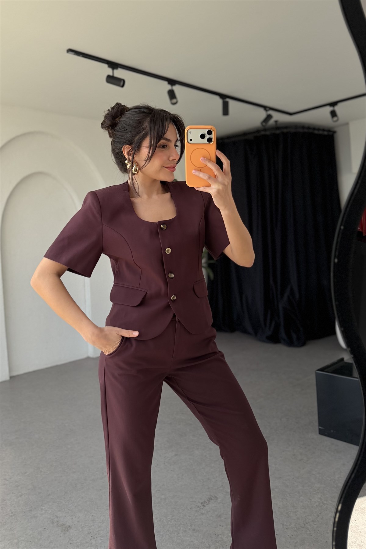 Orion Bordo Kısa Kollu Ceket Pantolon Takım