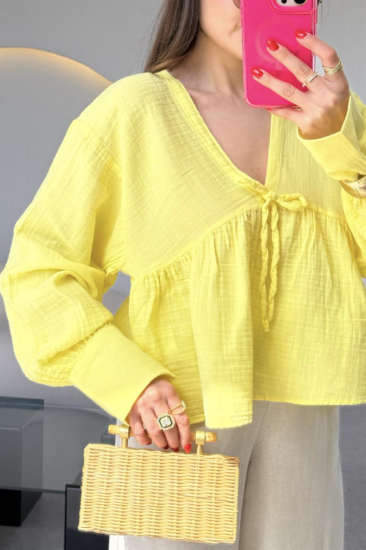 Orlando Sarı V yaka Müslin Gömlek