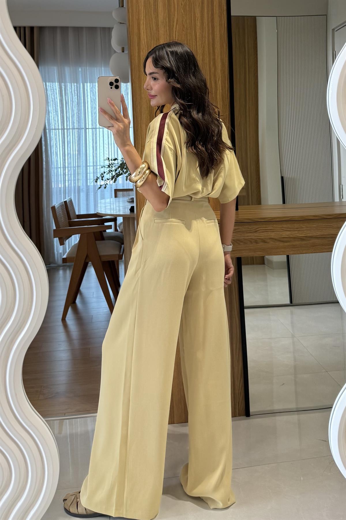 Orlina Sarı Palazzo Pileli Pantolon