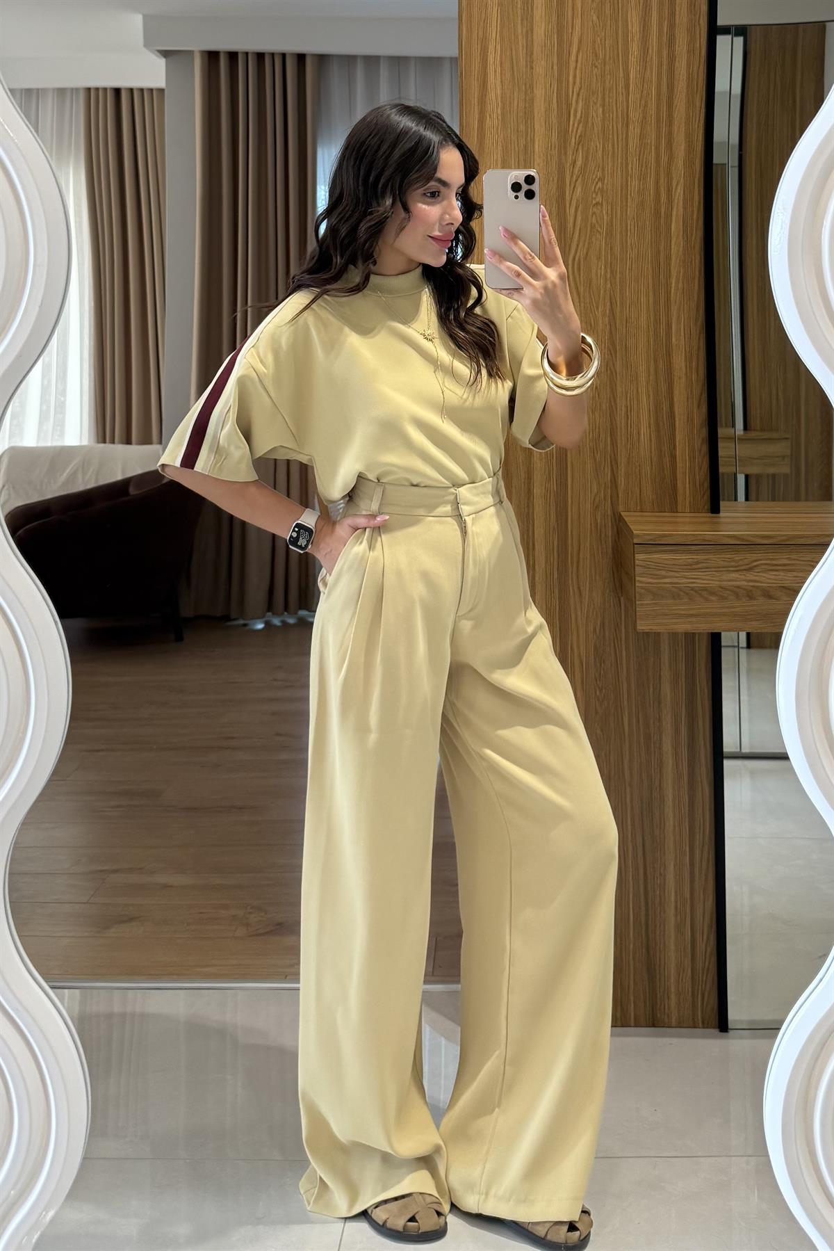 Orlina Sarı Palazzo Pileli Pantolon