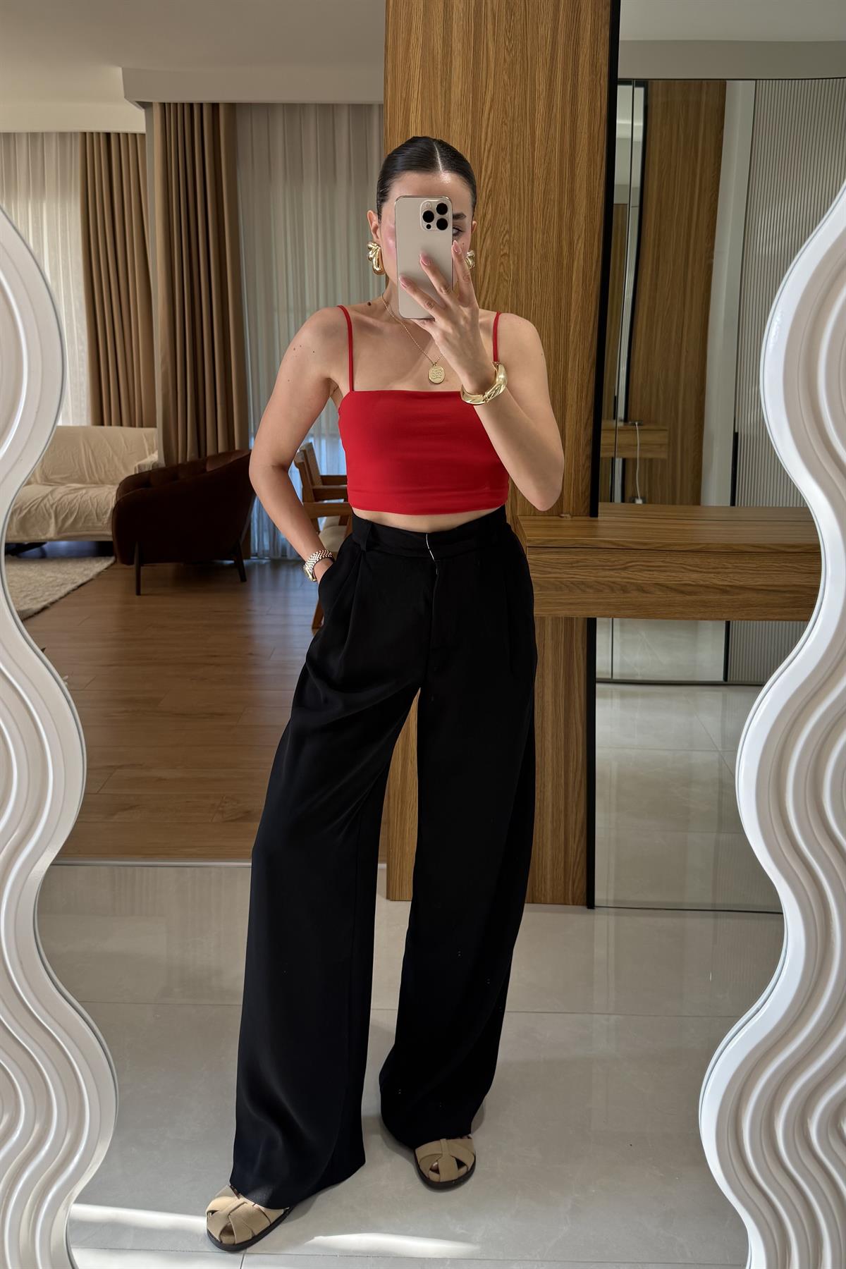 Orlina Siyah Palazzo Pileli Pantolon