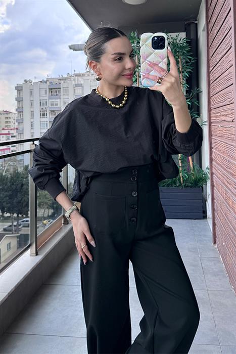 Ortiz Balon Kol Paraşüt Sweat - Siyah
