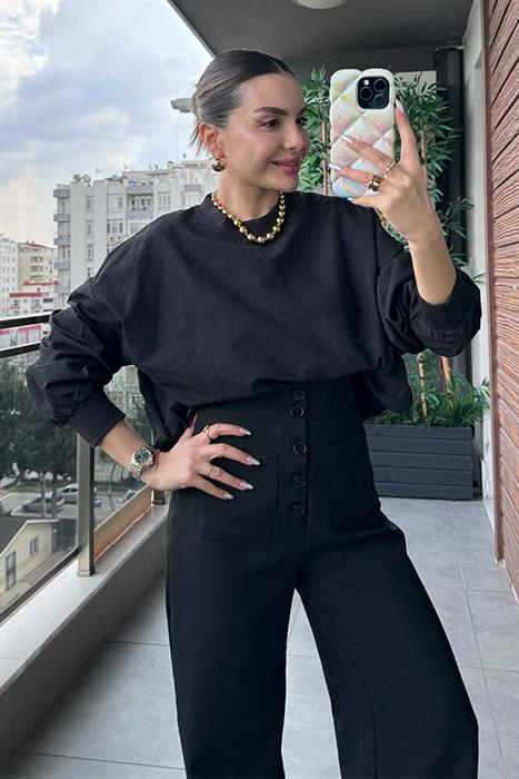 Ortiz Balon Kol Paraşüt Sweat - Siyah