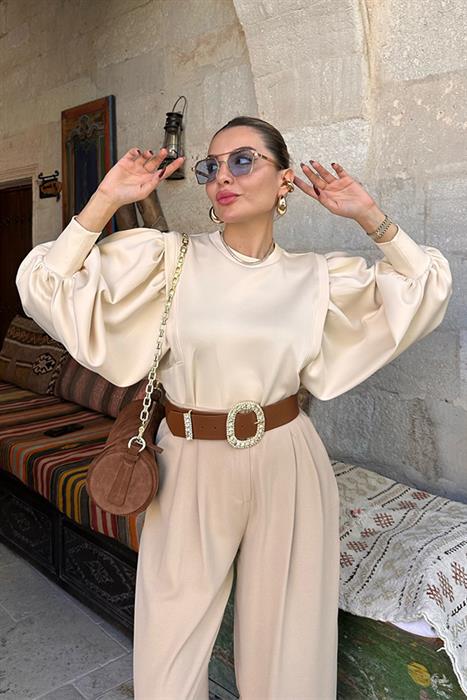 Otilia Krem Balon Kol Bluz