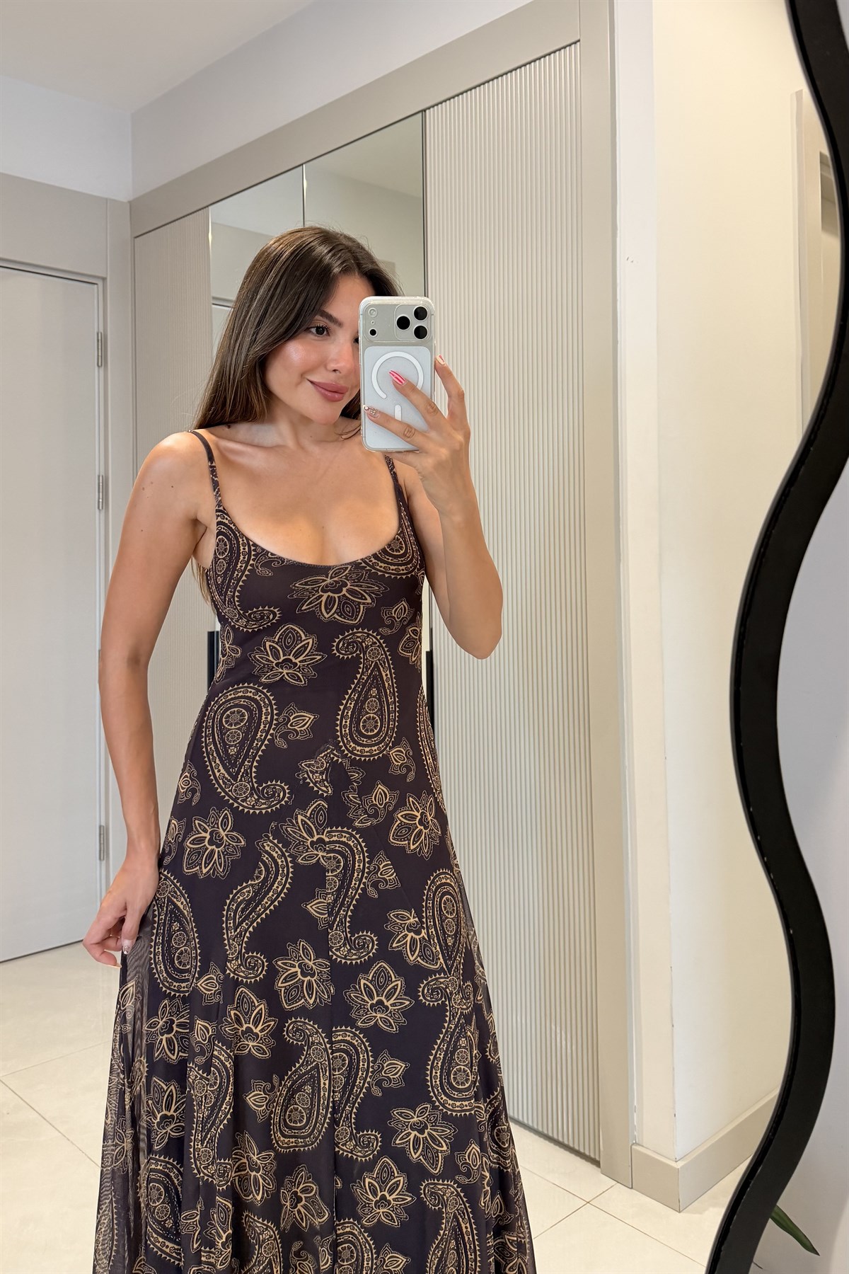 Ottavia  Etnik Desen Askılı Maxi Elbise
