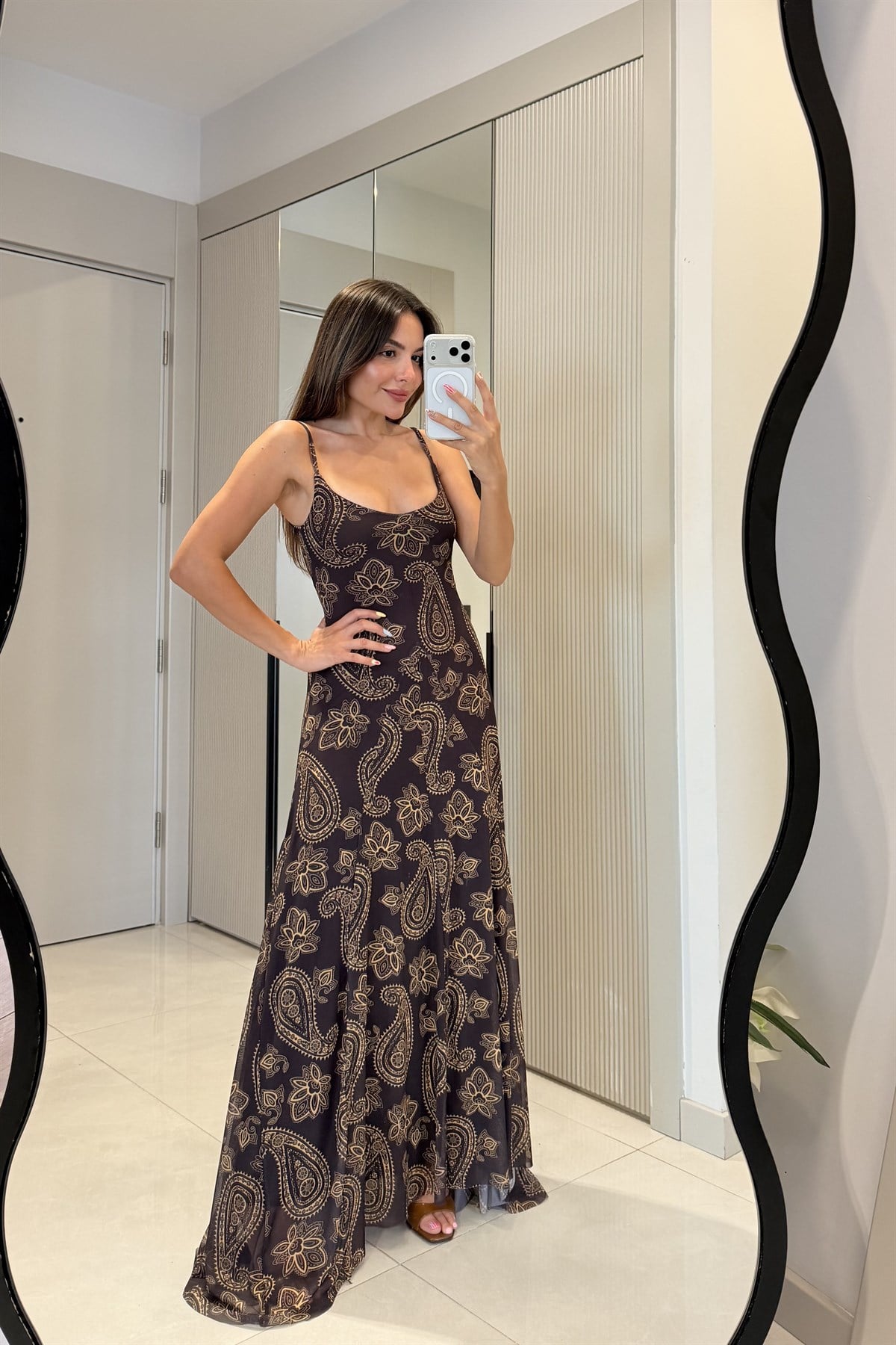 Ottavia  Etnik Desen Askılı Maxi Elbise