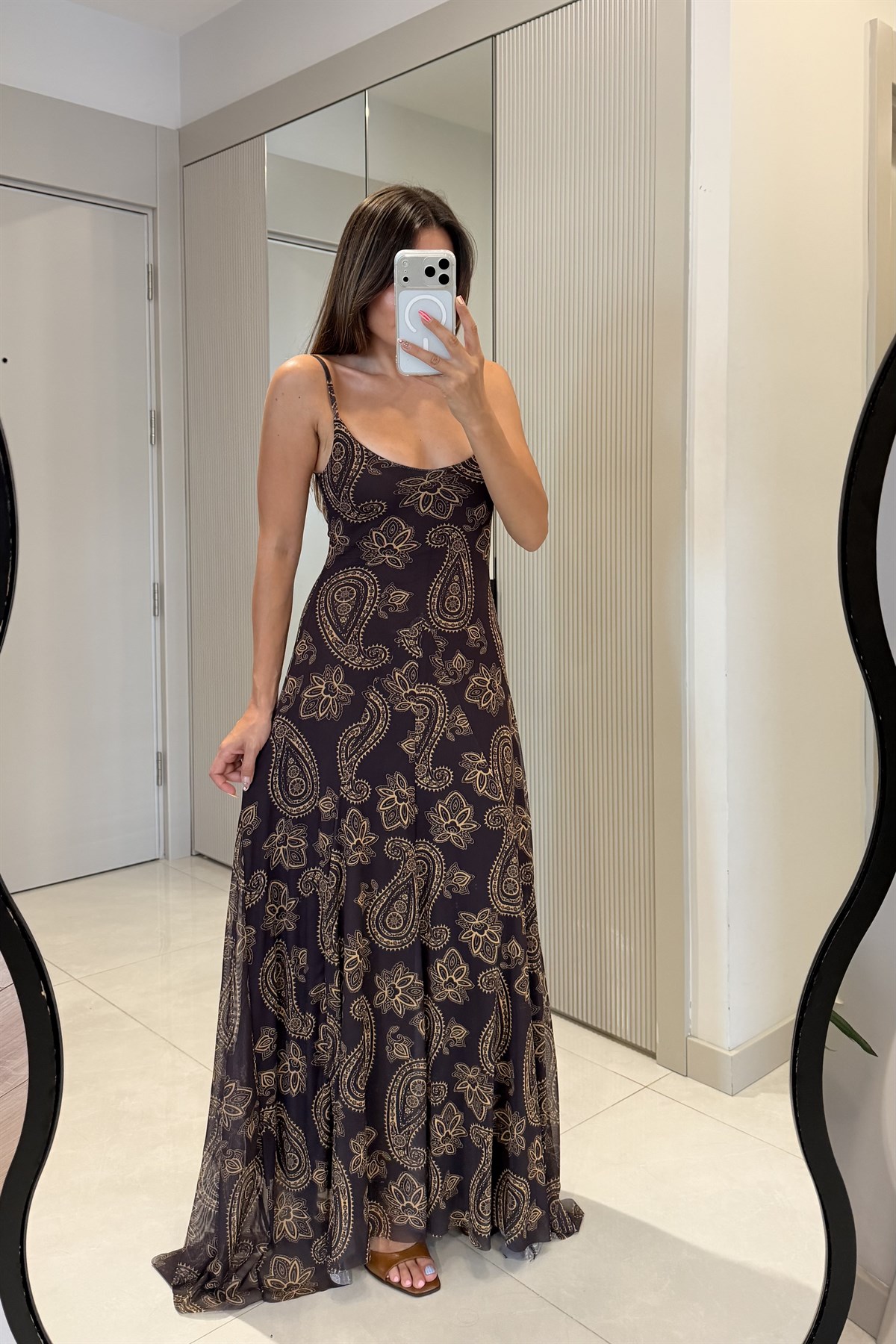 Ottavia  Etnik Desen Askılı Maxi Elbise