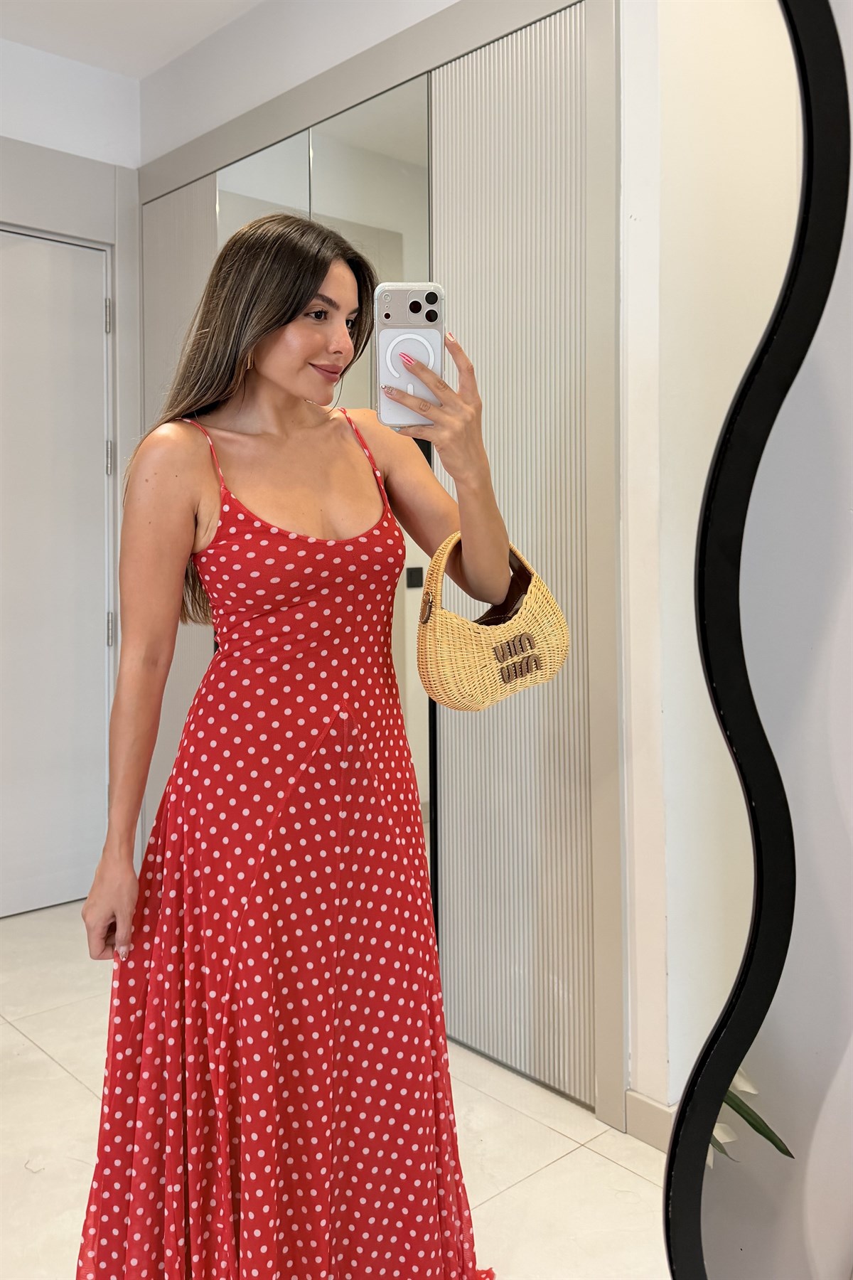 Ottavia Kırmızı Puantiyeli Askılı Maxi Elbise
