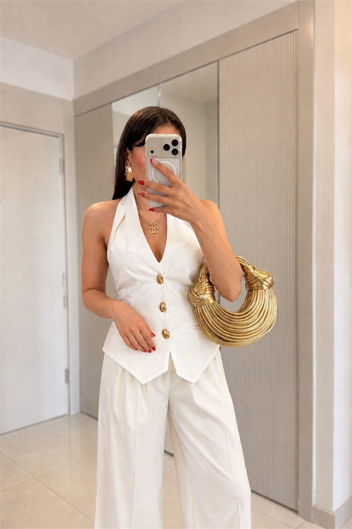 Ottilie Beyaz Gold Düğmeli Yelek
