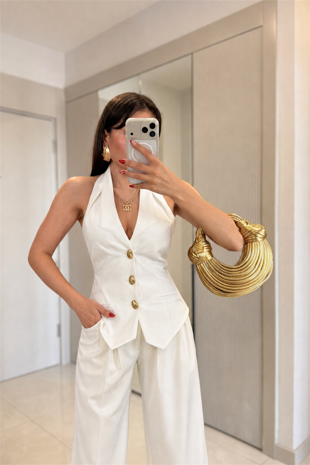 Ottilie Beyaz Gold Düğmeli Yelek