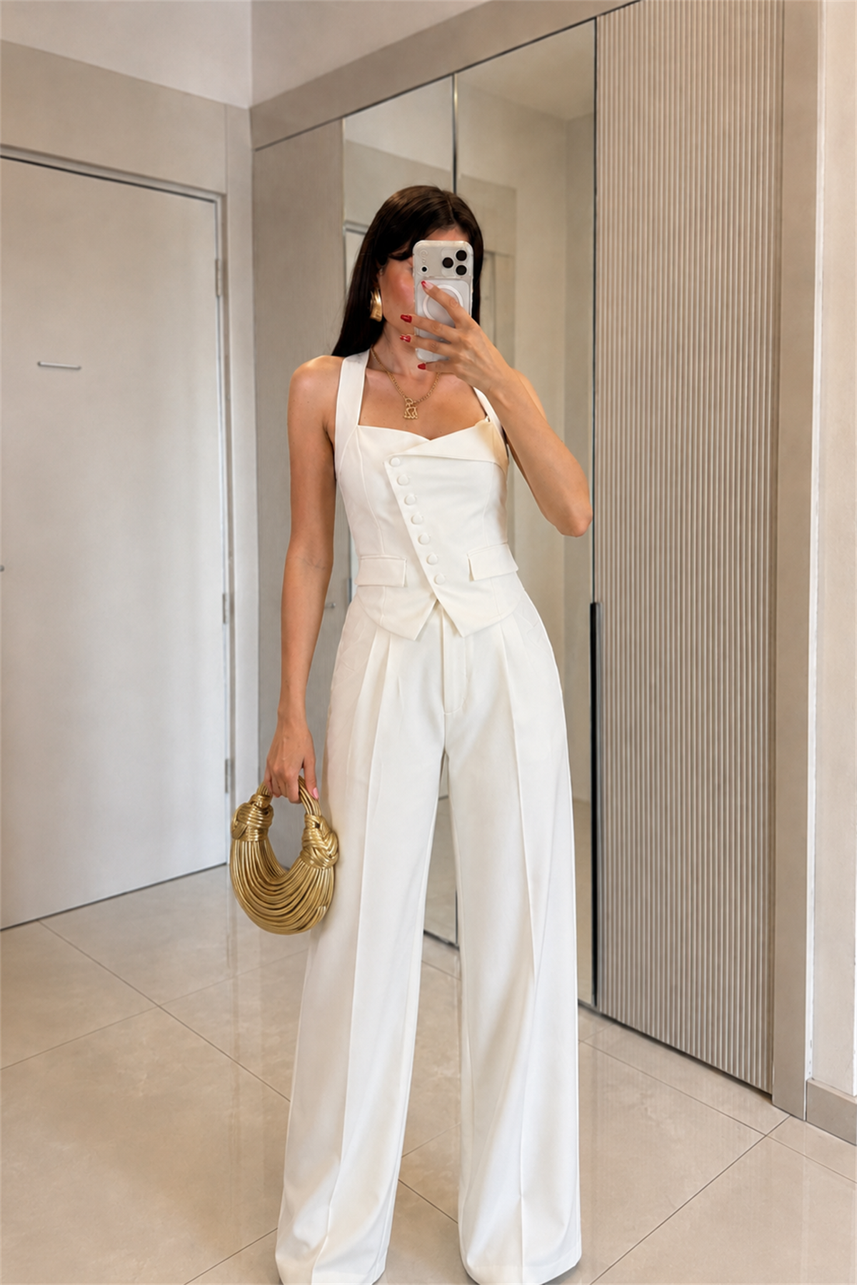 Ottilie Beyaz Halter Yaka Yelek