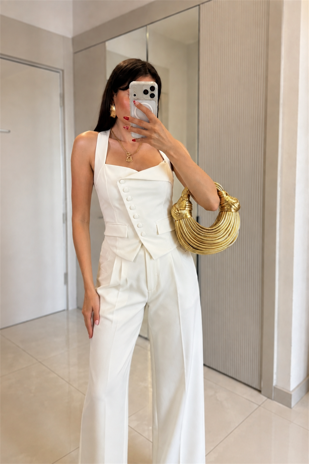 Ottilie Beyaz Halter Yaka Yelek