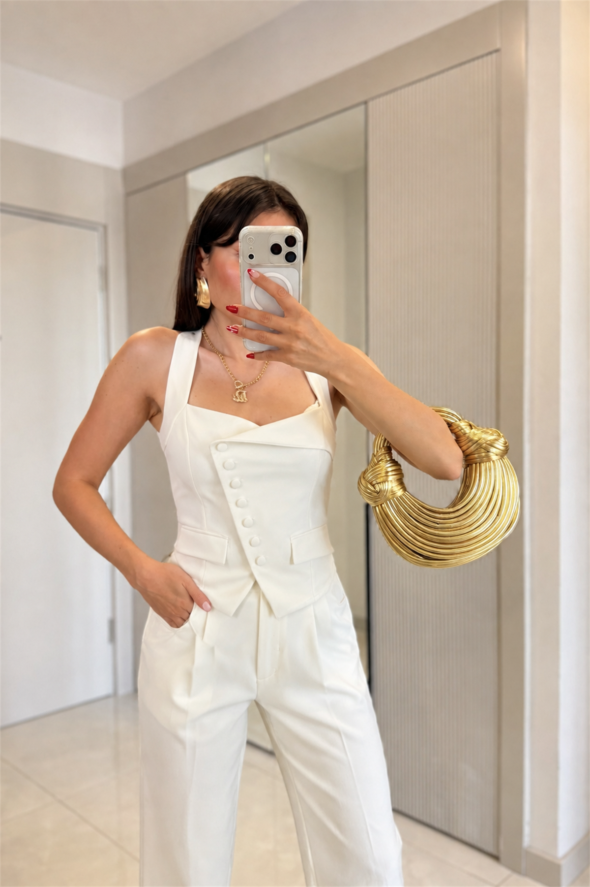 Ottilie Beyaz Halter Yaka Yelek