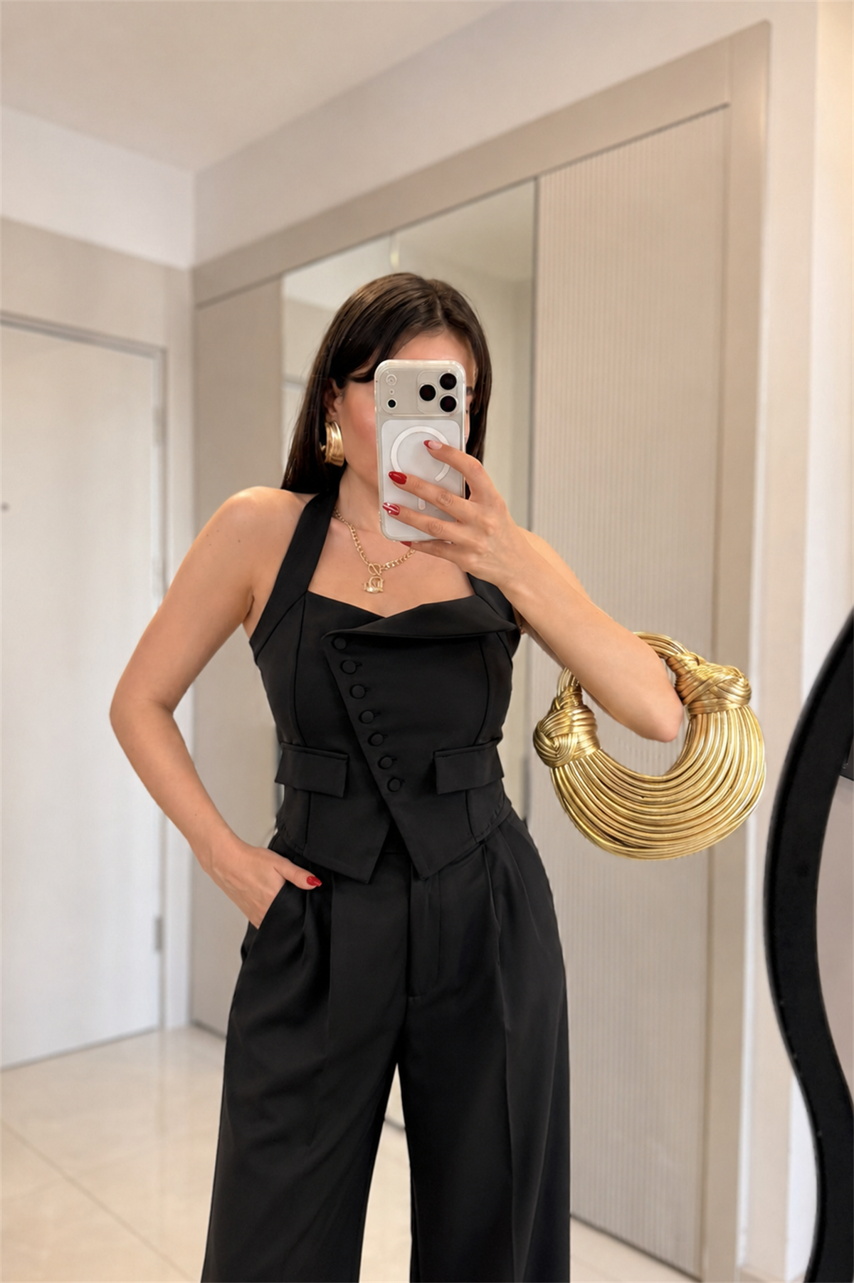 Ottilie Siyah Halter Yaka Yelek