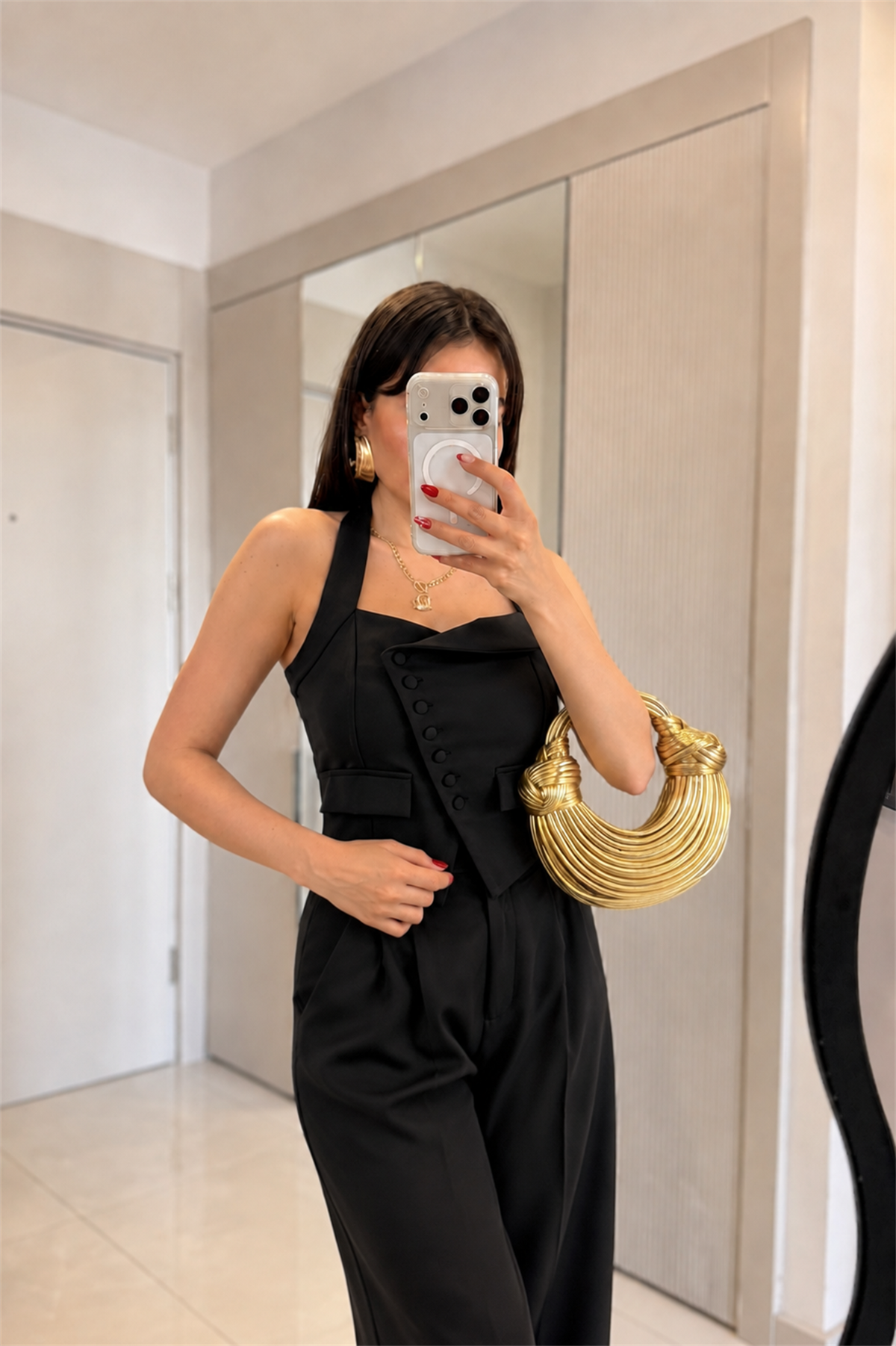 Ottilie Siyah Palazzo Premium Kumaş Pantolon