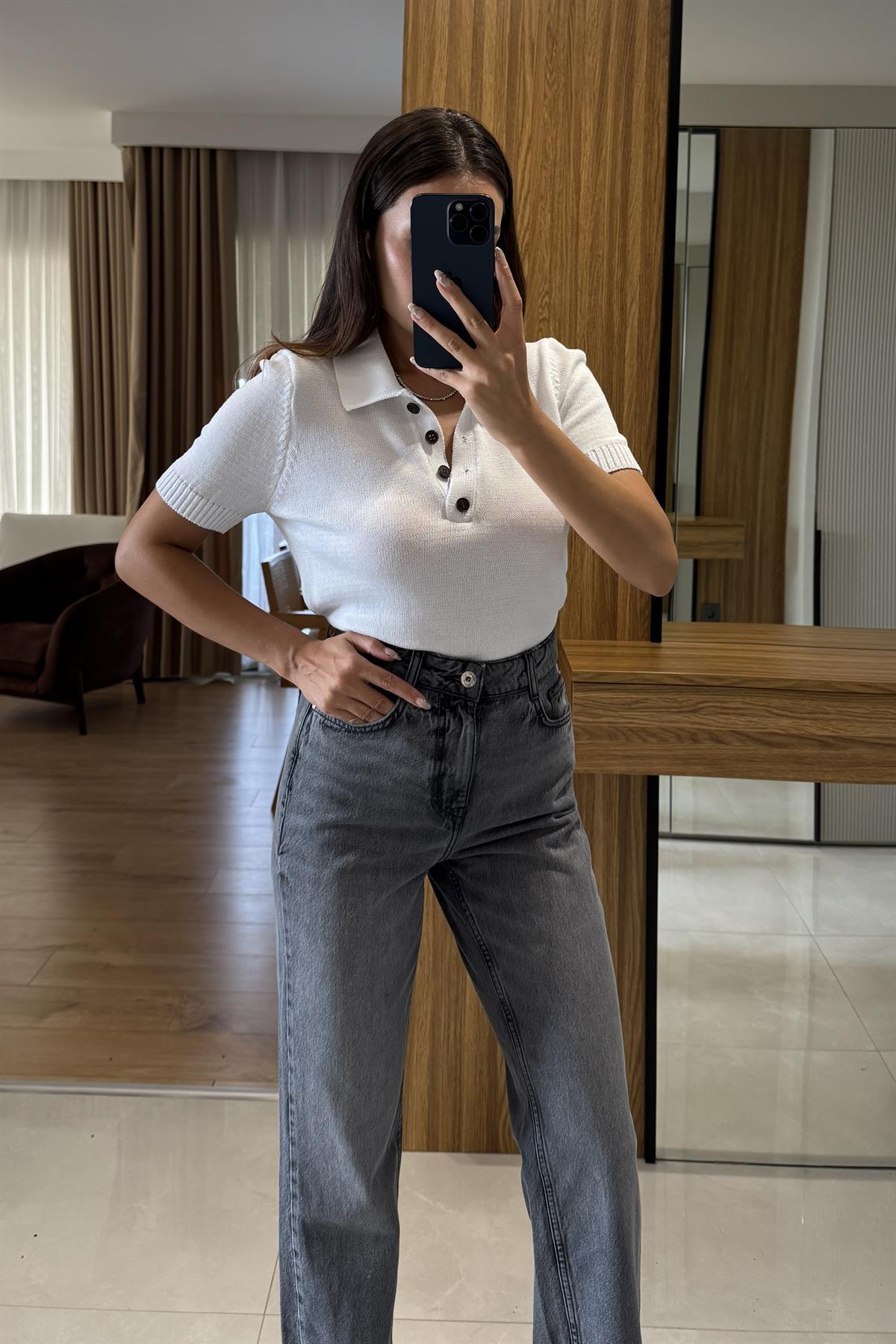 Oxford Beyaz Polo Yaka Triko Bluz