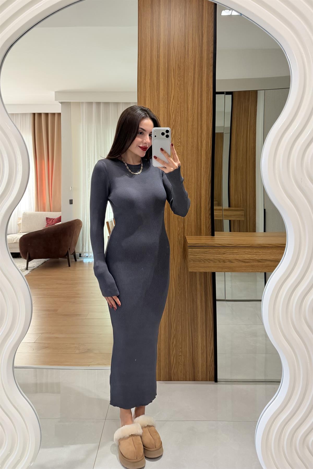 Paddy Gri Fitilli Vucudu Saran Elbise