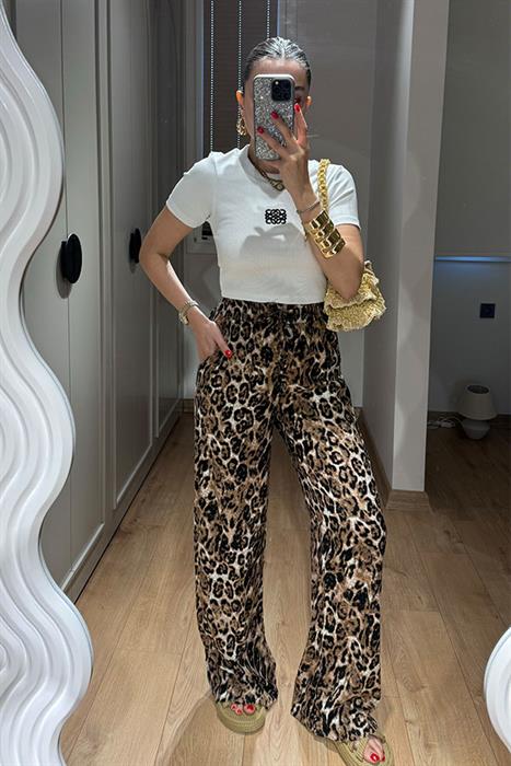 Paige Karışık Desen Lastikli  Leopar Pantolon 
