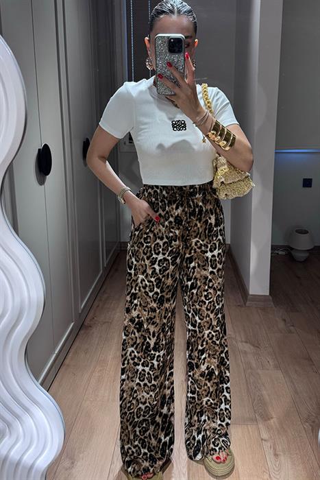 Paige Karışık Desen Lastikli  Leopar Pantolon 