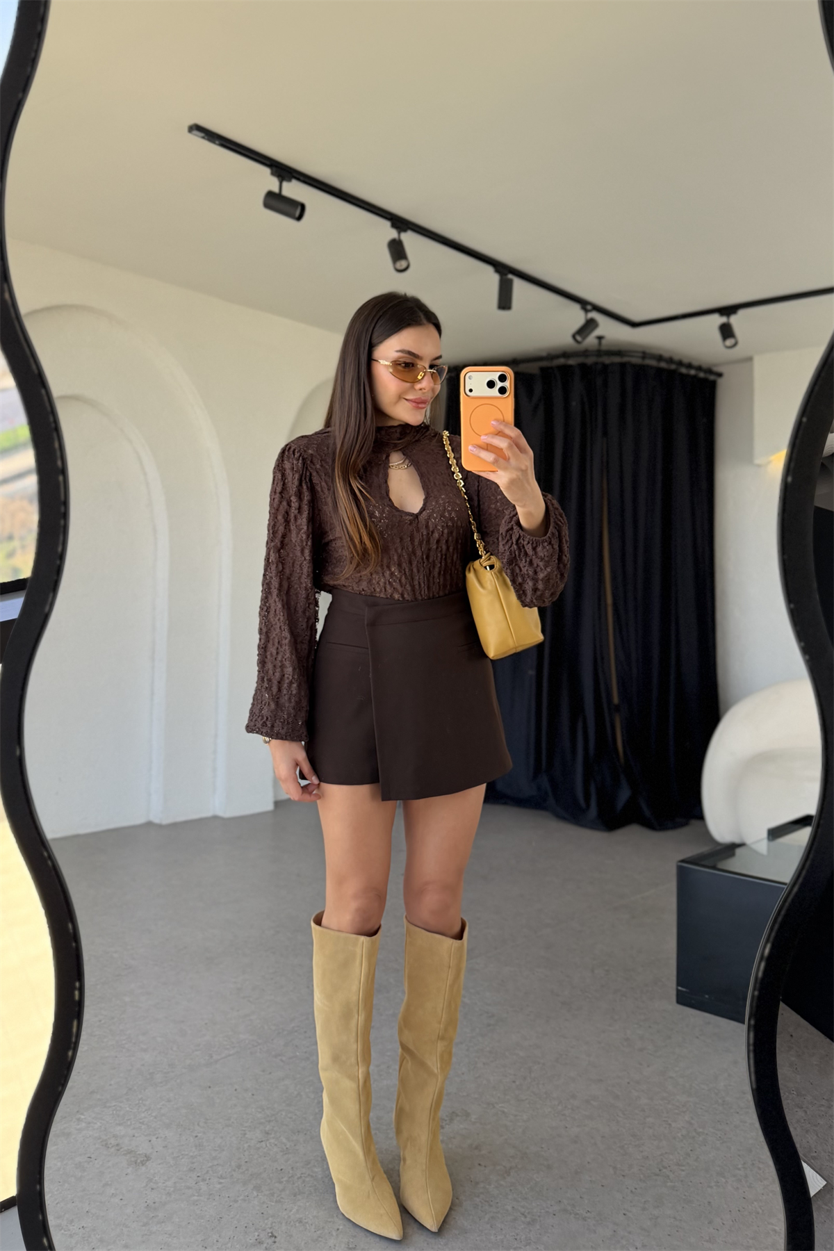 Paira Acı Kahve Cep Detaylı Şort Etek