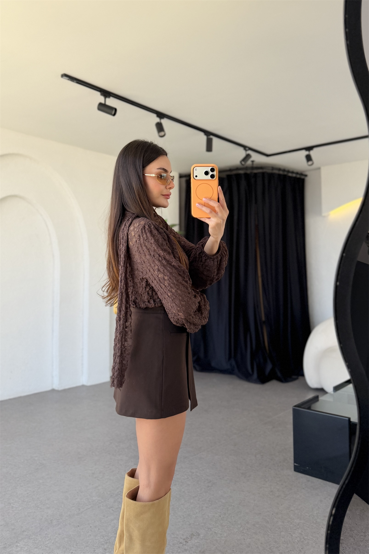 Paira Acı Kahve Cep Detaylı Şort Etek