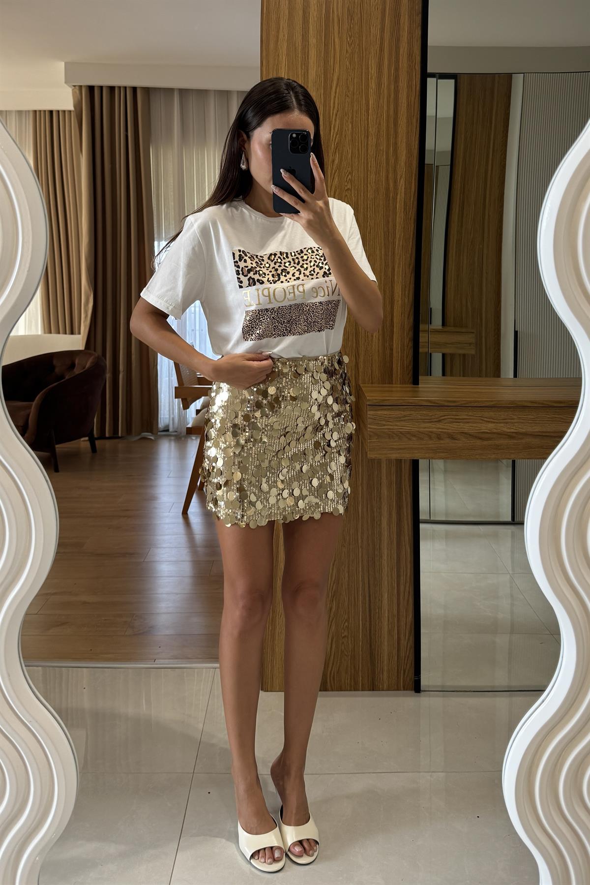 Palau Gold Payet Detaylı Mini Etek