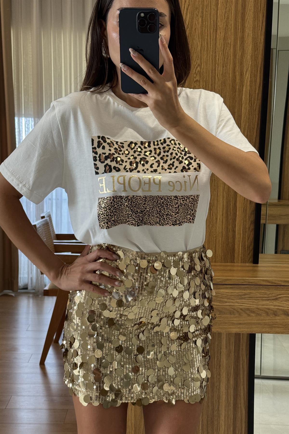 Palau Gold Payet Detaylı Mini Etek