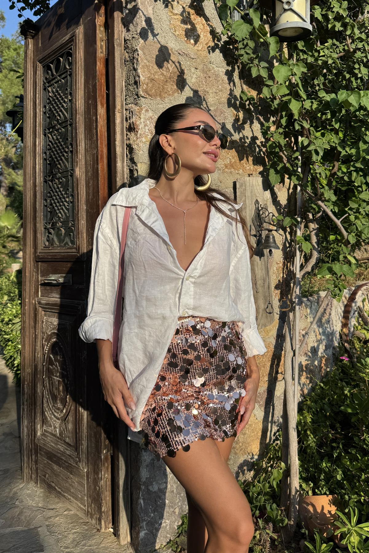 Palau Pudra Pembe Payet Detaylı Mini Etek