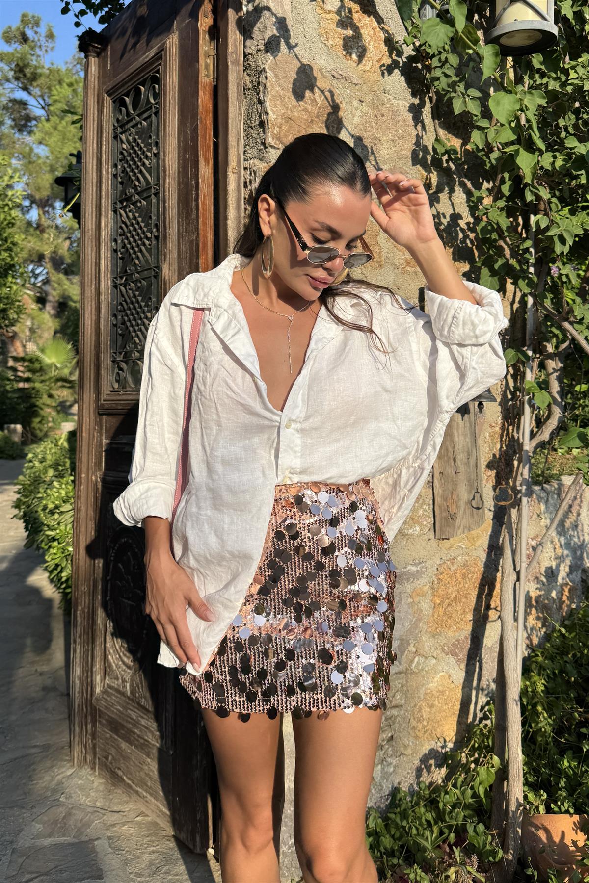 Palau Pudra Pembe Payet Detaylı Mini Etek