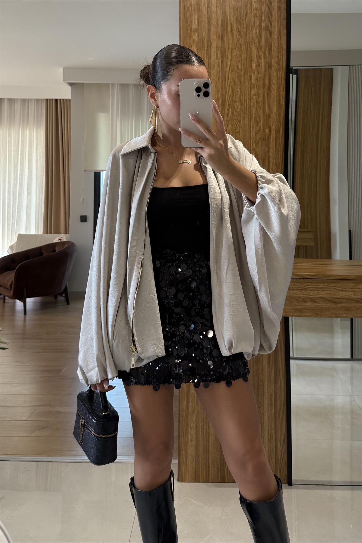 Palau Siyah Payet Detaylı Mini Etek