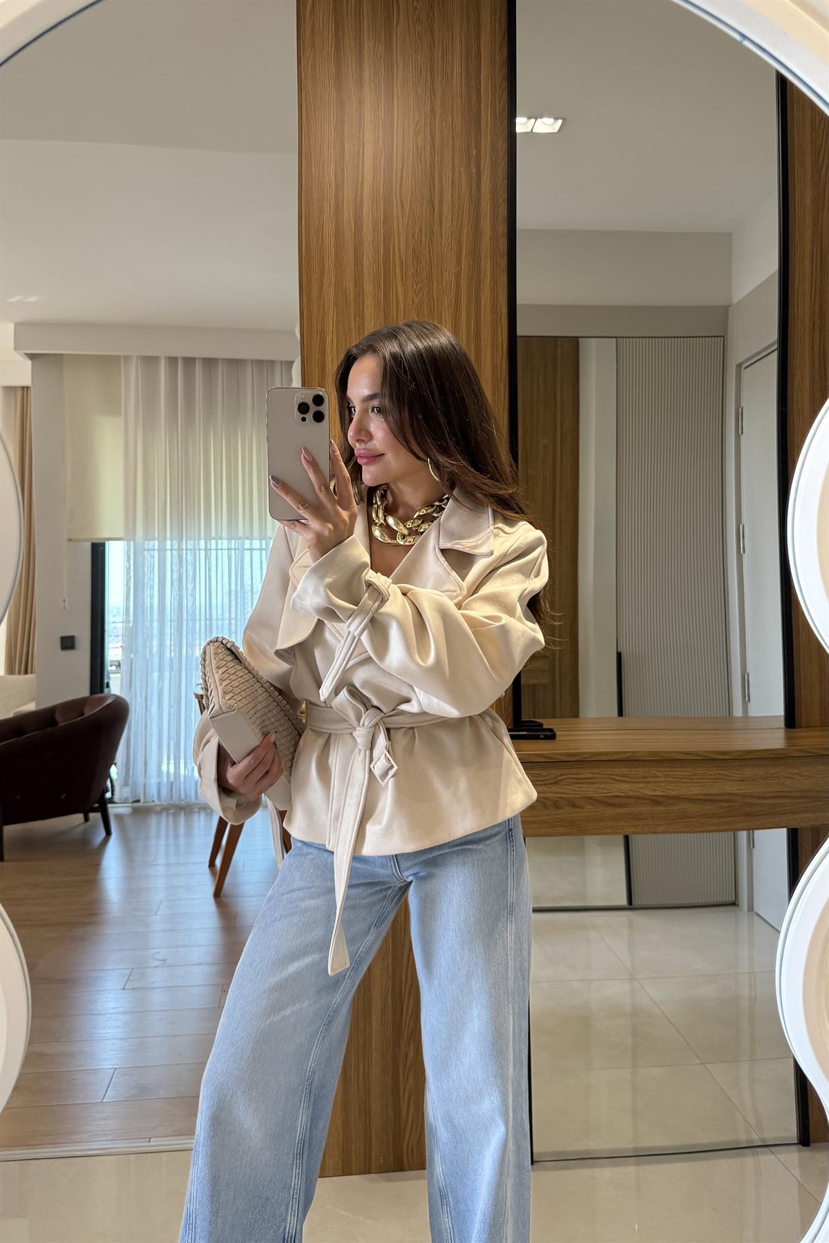 Palmina Krem Süet Ceket