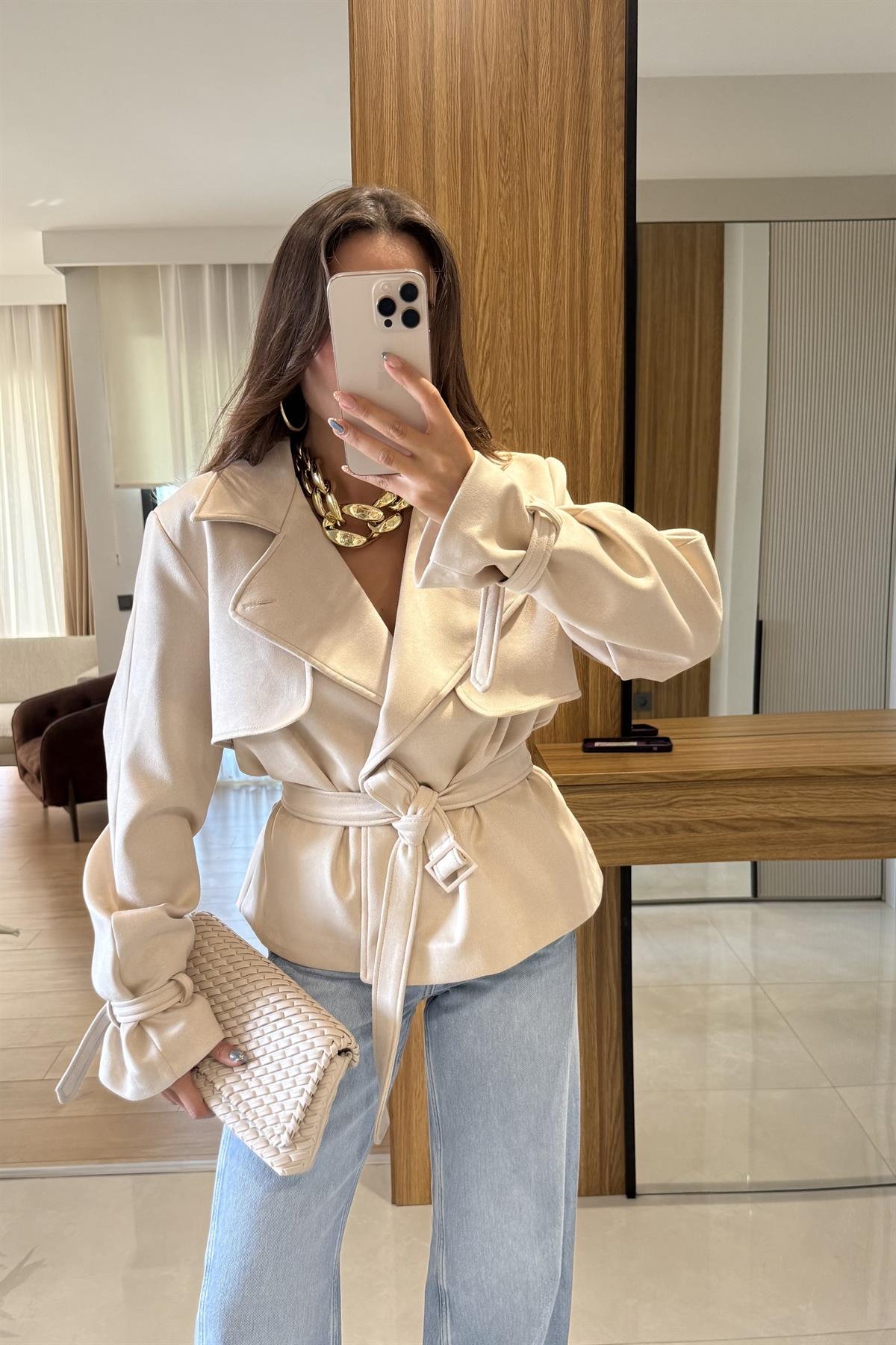 Palmina Krem Süet Ceket