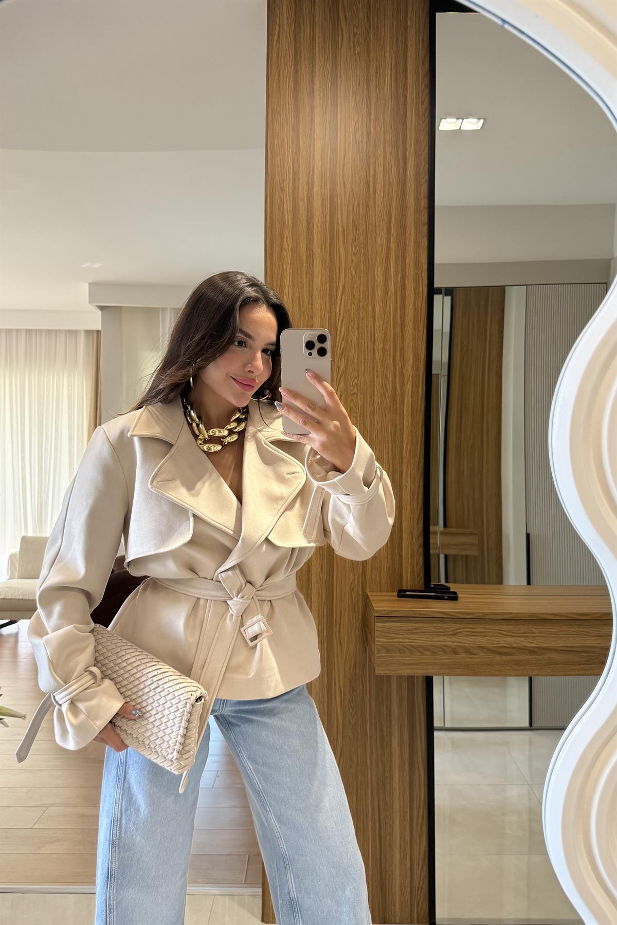 Palmina Krem Süet Ceket