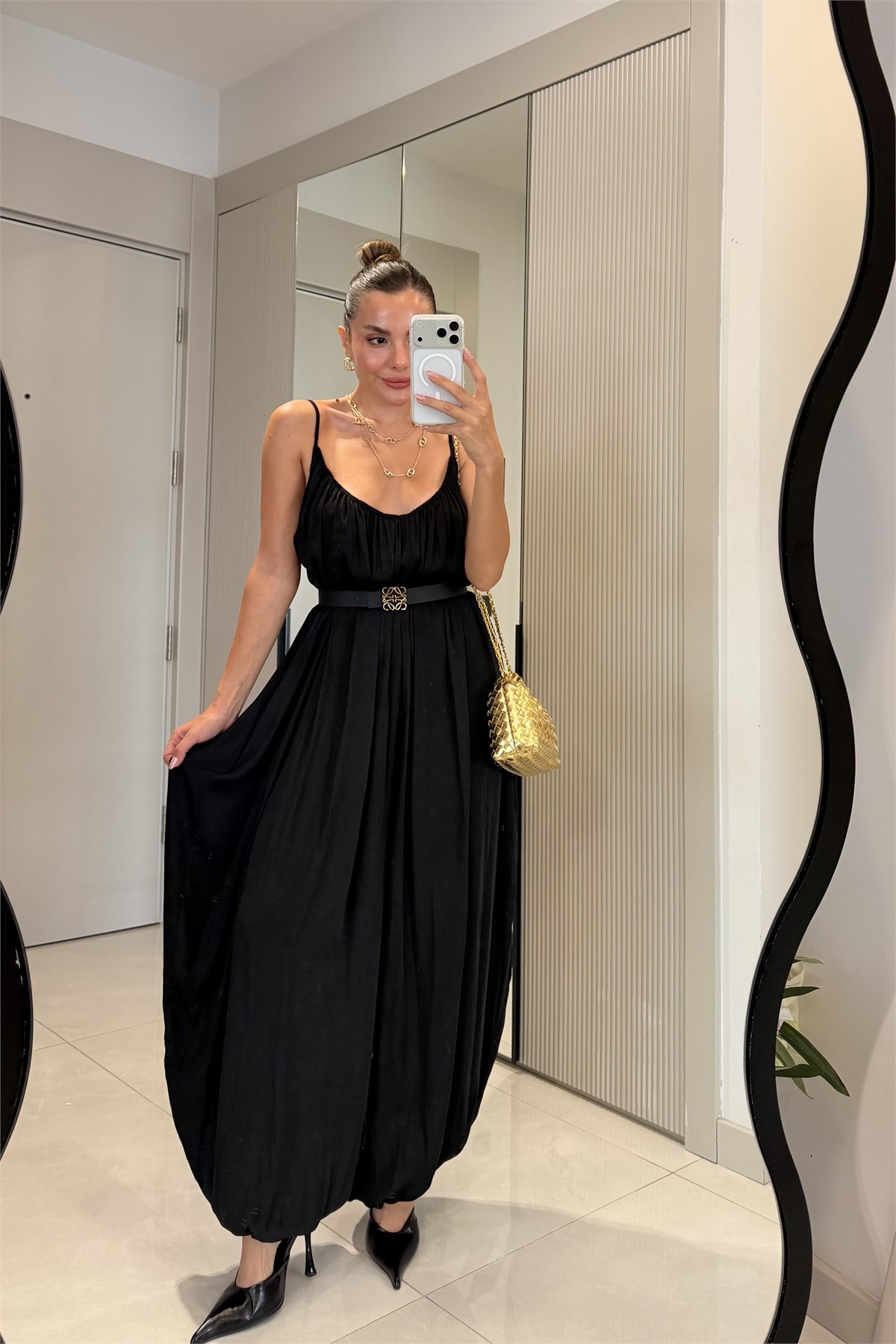Paloma Siyah İnce Askılı Şalvar Kesim Tulum
