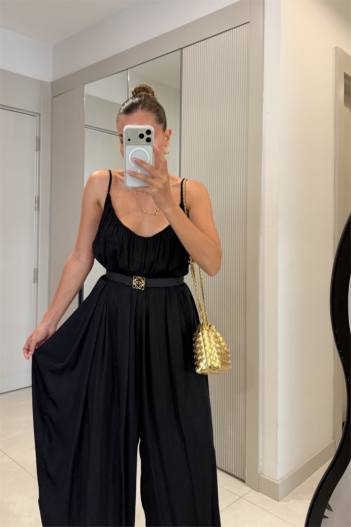 Paloma Siyah İnce Askılı Şalvar Kesim Tulum