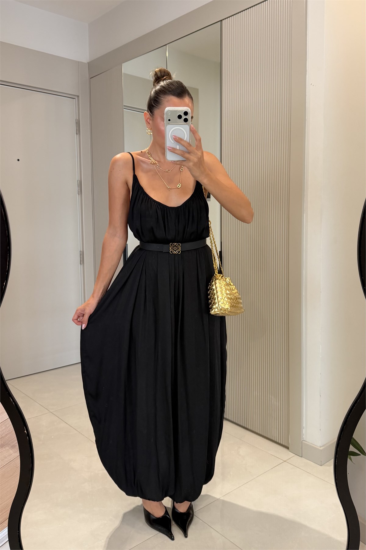 Paloma Siyah İnce Askılı Şalvar Kesim Tulum