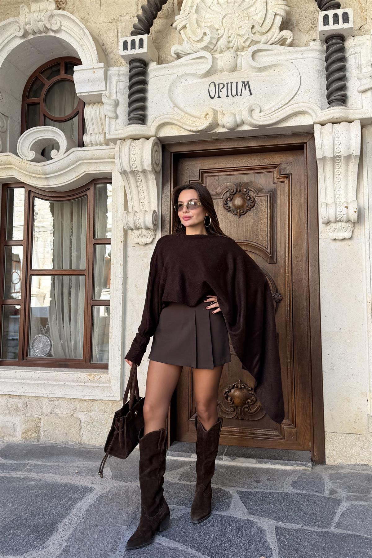Pamela Kahve Şallı Kazak