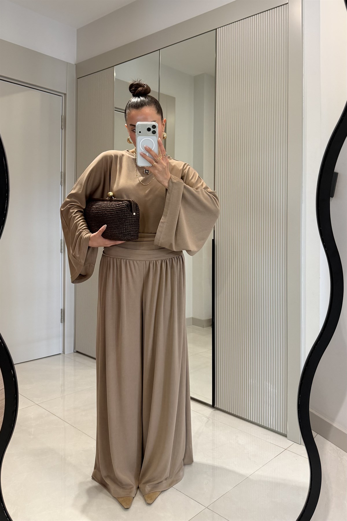 Parisian Camel Bel Drapeli İkili Takım