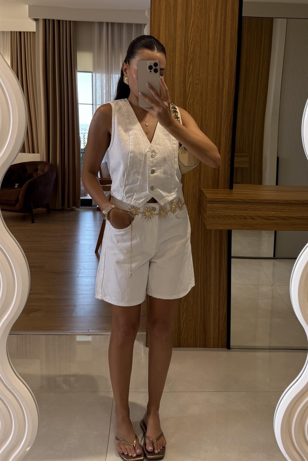 Parker Beyaz Kot Şort