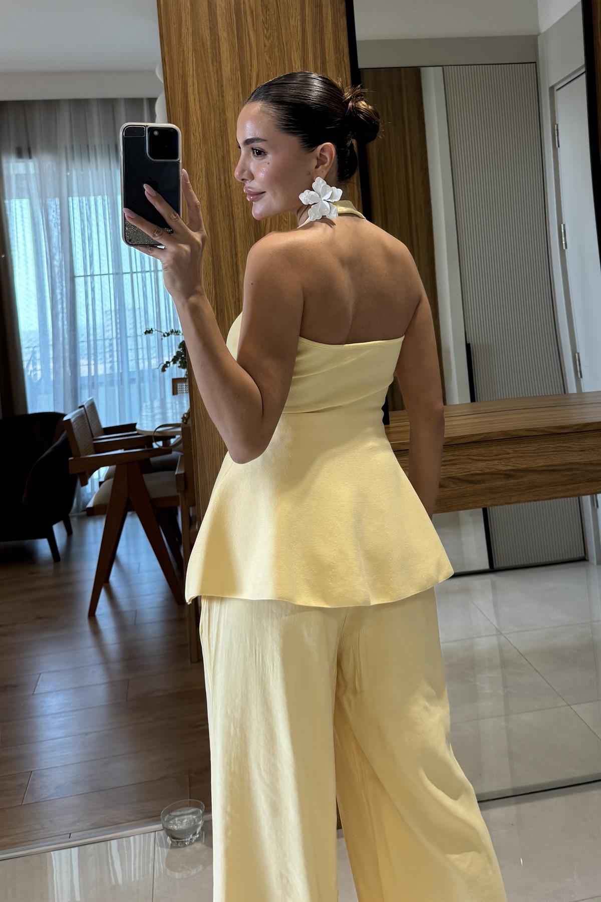 Pascal Sarı Dilvin Gold Aksesuarlı Peplum Bluz
