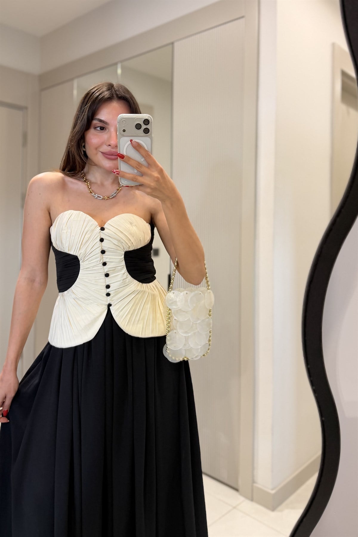 Passion Siyah Düğmeli Piliseli Korse Bluz