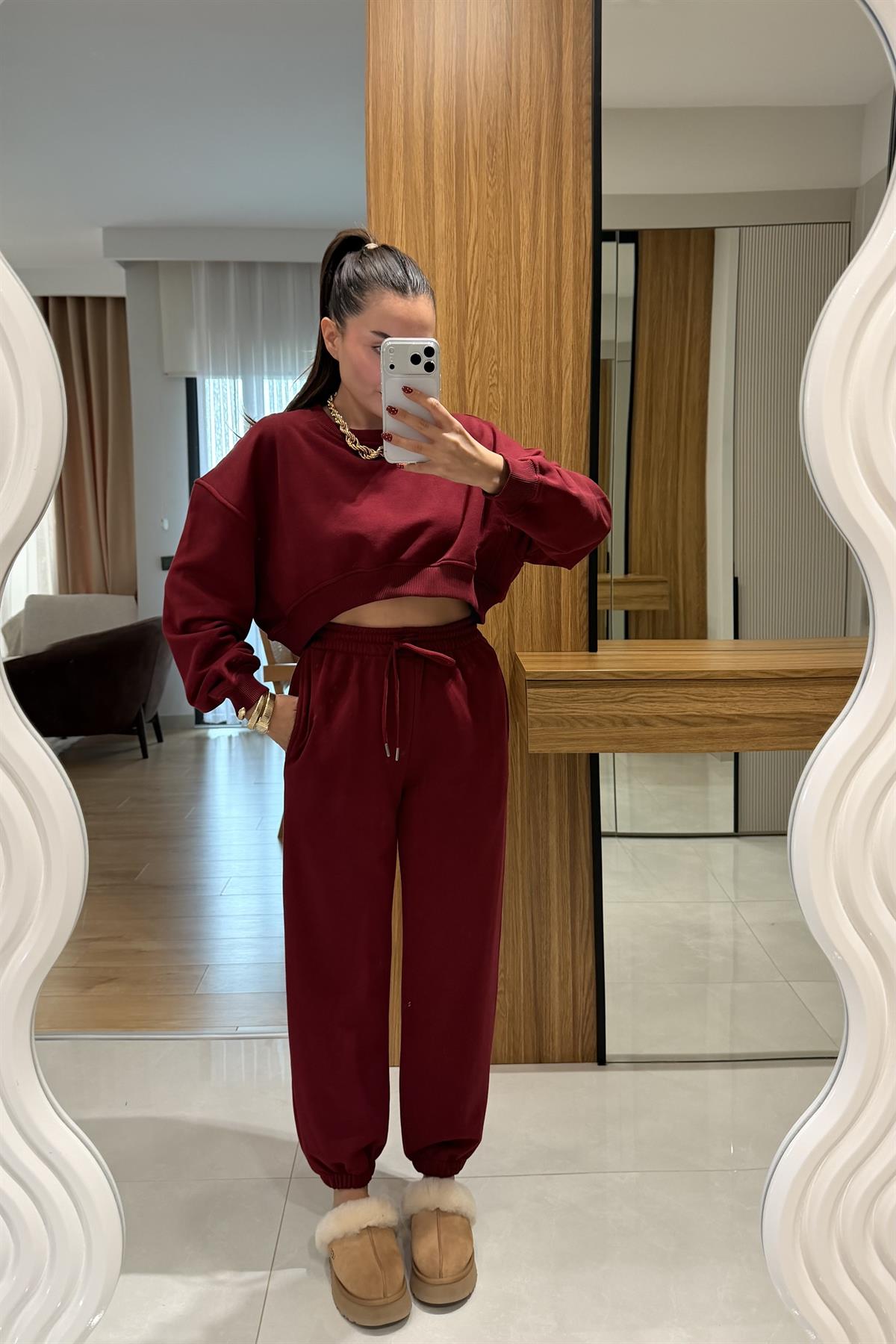 Patrica Bordo Crop Eşofman Takımı