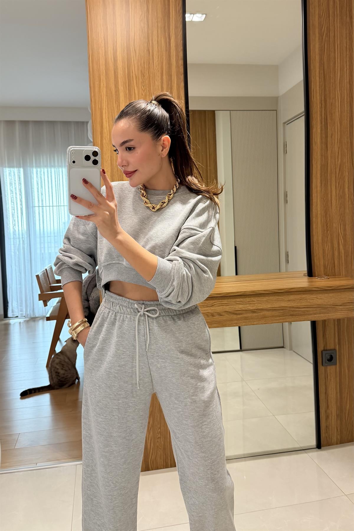 Patrica Gri Crop Eşofman Takımı