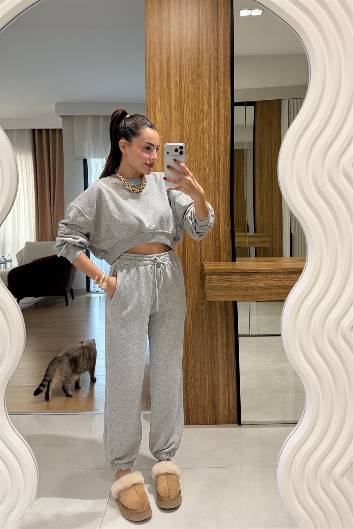 Patrica Gri Crop Eşofman Takımı